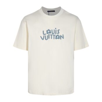 LV White T-shirt Blue Floral Logo
