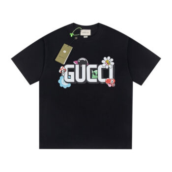 GG Graphic T-shirt with Cartoon Black Logo